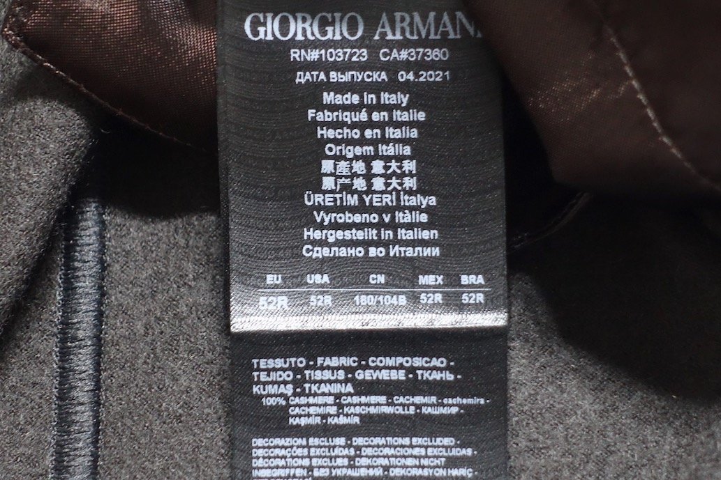 21AW Япония ограничение прекрасный товар GIORGIO ARMANIjoru geo Armani кожа бирка EXCLUSIVE EDITION чистый кашемир двойной breast жакет мужской 52