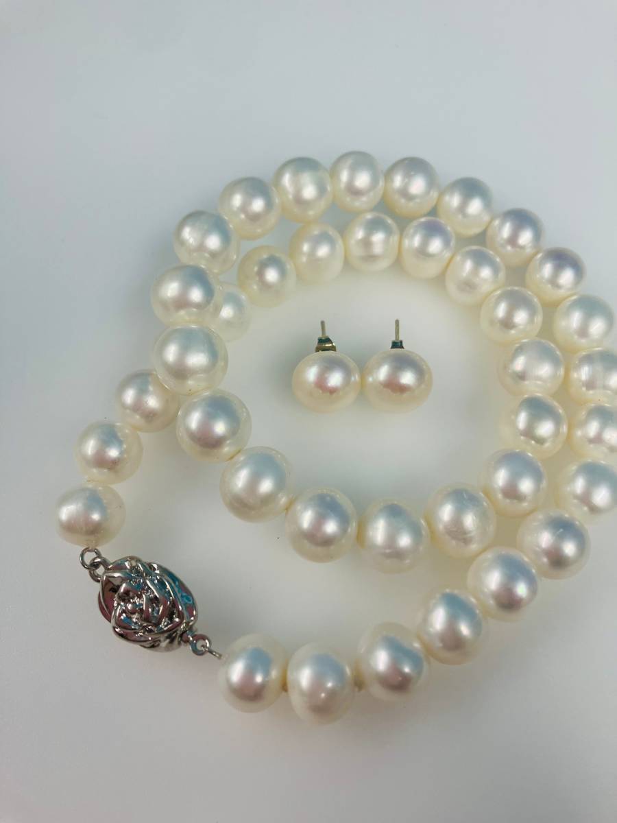 新入荷 真珠の聖地 2点セット11.5mmホワイト真珠ネックレス ピアス