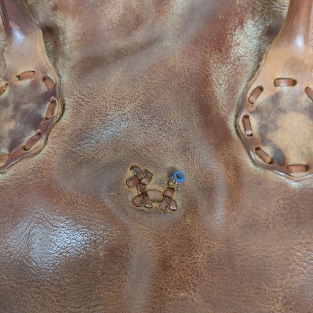 HENRY CUIR leather dog embroidery beads tote bag handbag Boston bag Brown Anne leak i-ru3-0709G 218649