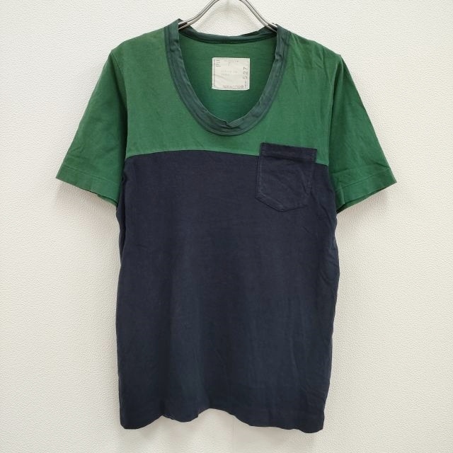 Sacai バイカラーTシャツ サイズ2 半袖Ｔシャツ カットソー ネイビー グリーン サカイ 3-0712S F92757_画像1