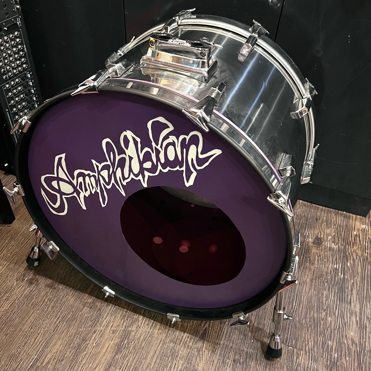 Pearl パール バスドラム 希少ファイバーシェル 24×16インチ 鏡面シルバー -GrunSound-h441-_画像1