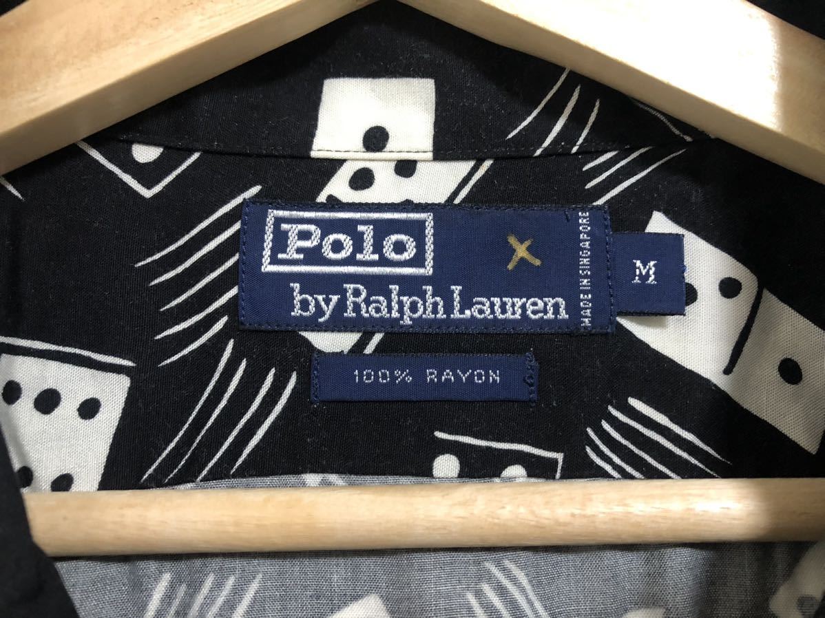  специальный!!M размер чёрная основа do рубец рисунок 90s Polo Ralph Lauren открытый цвет . воротник искусственный шелк рубашка кости носорог koro общий рисунок aro - POLO RRL