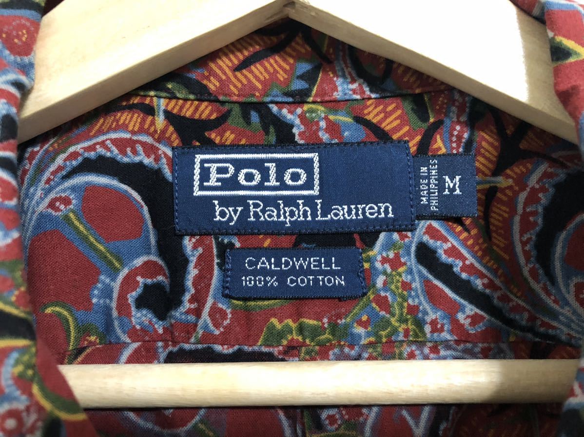  очень редкий *peiz Lee рисунок M размер 90s Polo Ralph Lauren открытый цвет . воротник рубашка с коротким рукавом caldwellaro - бандана POLO RRL camp общий рисунок 