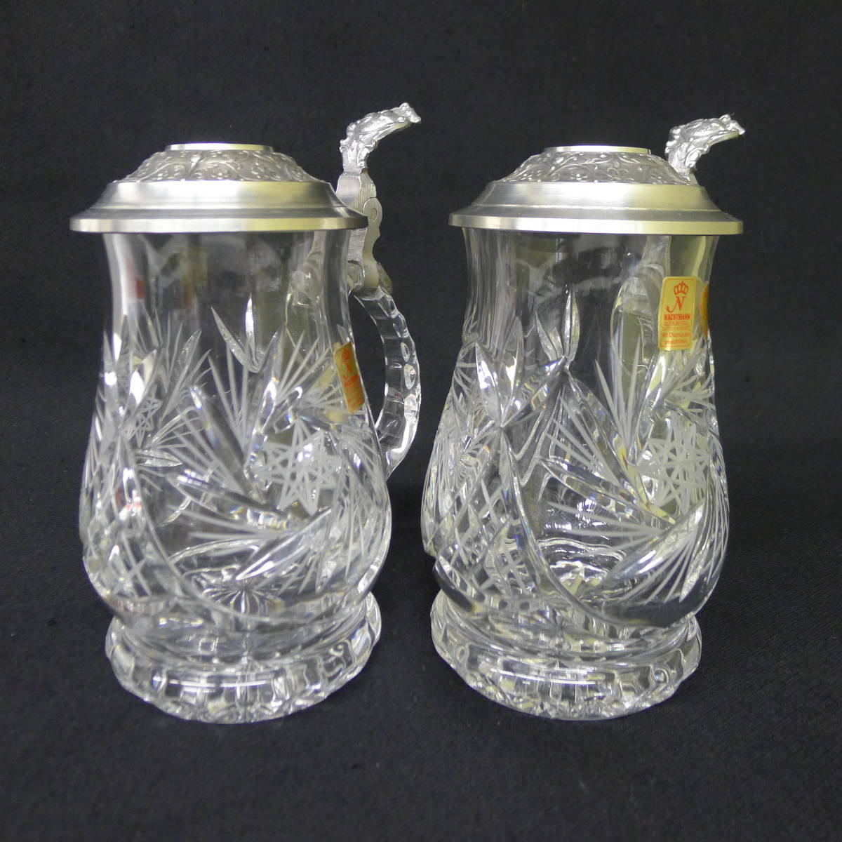 ff220* unused storage goods NACHTMANN/na is to man * crystal glass. Via mug * made of tin cover attaching 2 piece hand cut glass beer jug Germany made /80