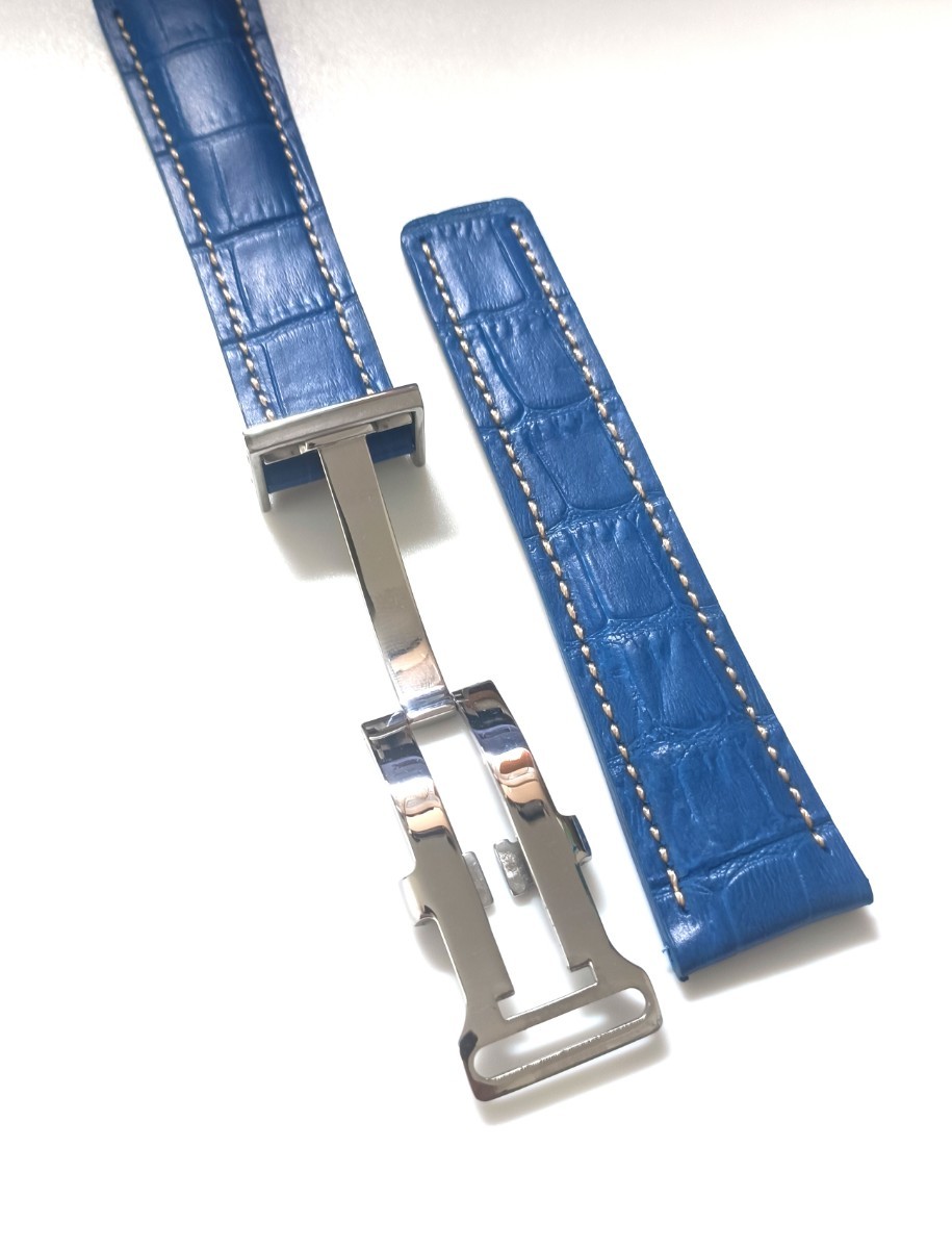 24mm 腕時計 レザー 革ベルト スカイブルー×ベージュ Dバックル 24mm 腕時計 レザー 革ベルト スカイブルー×ベージュ Dバックル