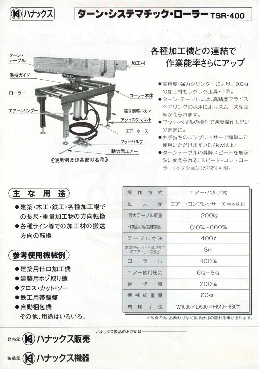 作業台 ターン システマチック ローラー 昇降 反転機 梱包機 補助 重たいもの エアー 式 各種 加工場 建築 鉄工 木工 木工所 鉄工所 工場_作業台 ターン システマチック ローラー 