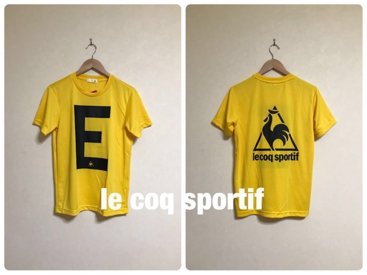 【新品】 le coq sportif ルコック ビッグロゴ ドライ Tシャツ トップス サイズXS 半袖 イエロー デサント QC012171TJ_FRONT BACK