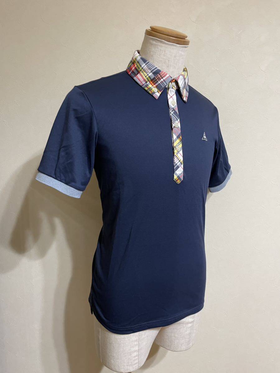 【良品】 le coq sportif golf ルコック ゴルフ ウェア ドライ ポロシャツ トップス サイズM 半袖 ネイビー タータンチェック QG2762_画像8