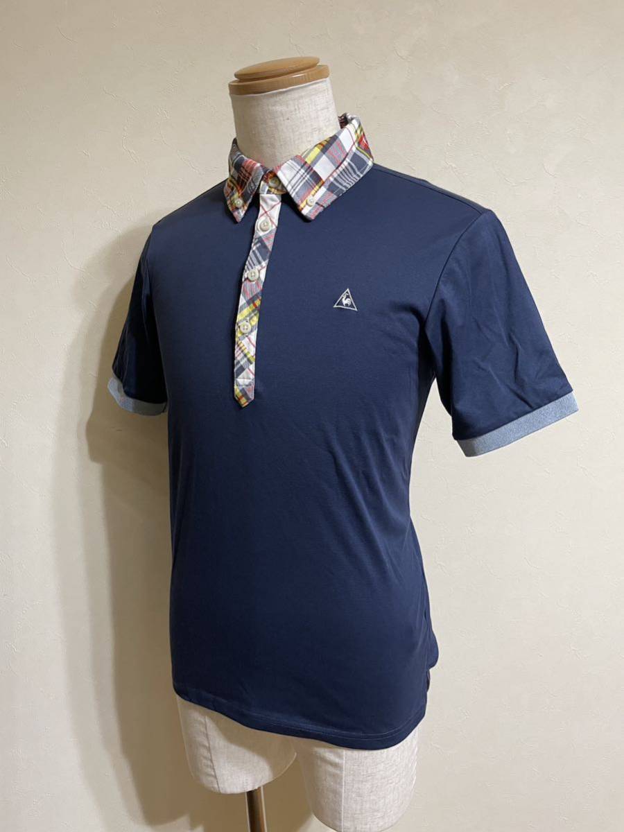 【良品】 le coq sportif golf ルコック ゴルフ ウェア ドライ ポロシャツ トップス サイズM 半袖 ネイビー タータンチェック QG2762_画像6