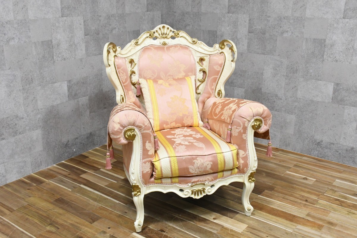 PB3GK16b Italy made 1 seater . sofa ro here form cushion attaching cat legs embroidery fabric single sofa Classic cloth-covered arm chair 