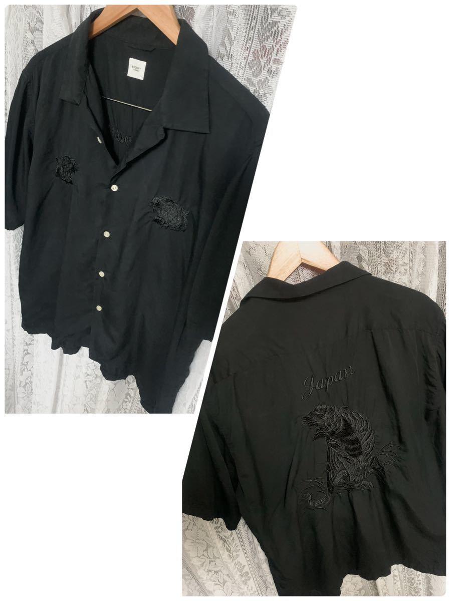 BROWNYブラウニー　Vintage オープンカラーシャツ 半袖シャツ　刺繍　虎　黒　Lサイズ_画像10