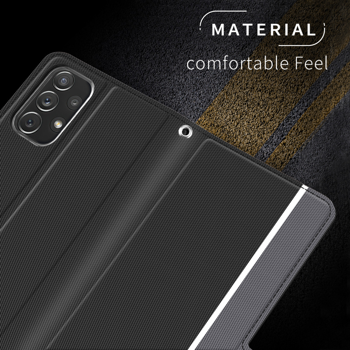 Galaxy A52 5G SC-53B スマホケース 手帳型ケース カバー ツートンカラー ストラップ付き ブラック＆グレーの画像8