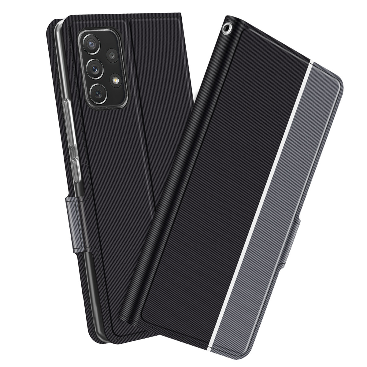 Galaxy A52 5G SC-53B スマホケース 手帳型ケース カバー ツートンカラー ストラップ付き ブラック＆グレーの画像1
