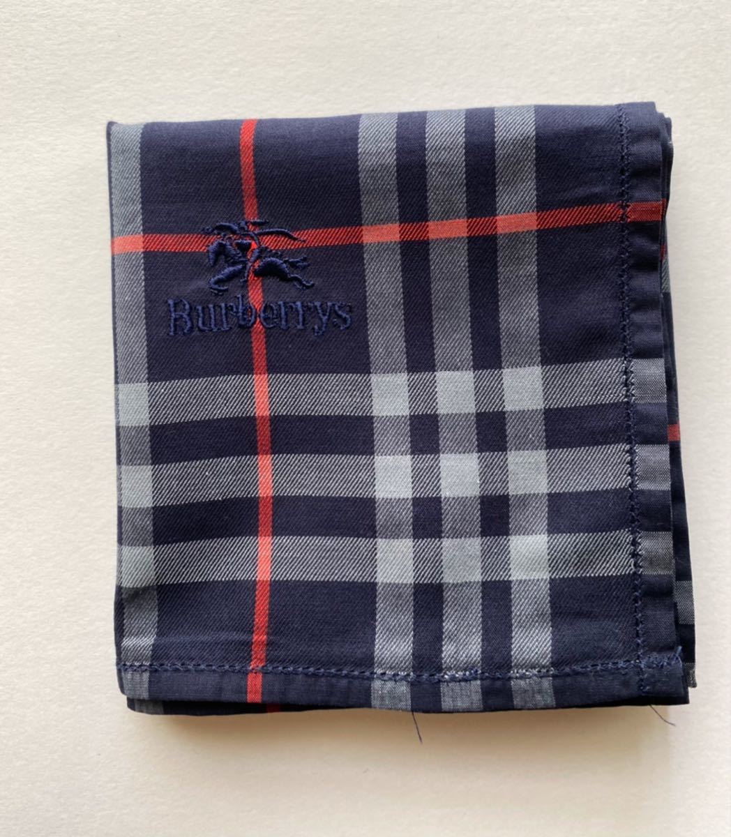 新品 正規品 BURBERRY 大判 ハンカチ バーバリー 綿100% 紺色 ネイビー チェック ホース刺繍 メンズ 男性 紳士_画像1