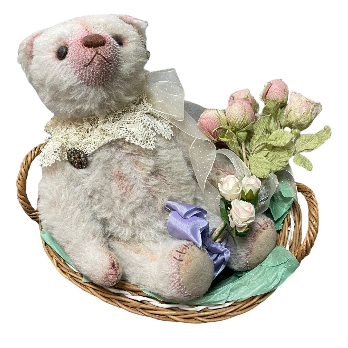 【売り切り御免!】 エブリン・ローズ EverynRose chloe 昌子 北尾 テディベア作家 【中古品】 40cm L46255RZZ 限定1体 バスケット・花付属 体長30cm - 50cm