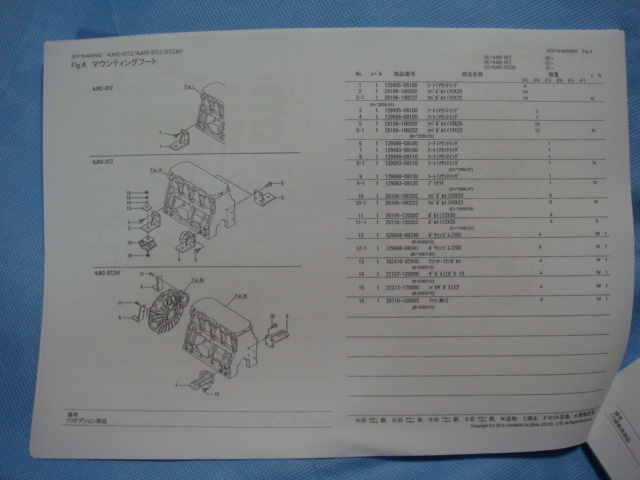 ●YANMARンマー４ＪＨ２／４ＪＨ３ＤＴディーゼルエンジン・パーツリスト_画像2