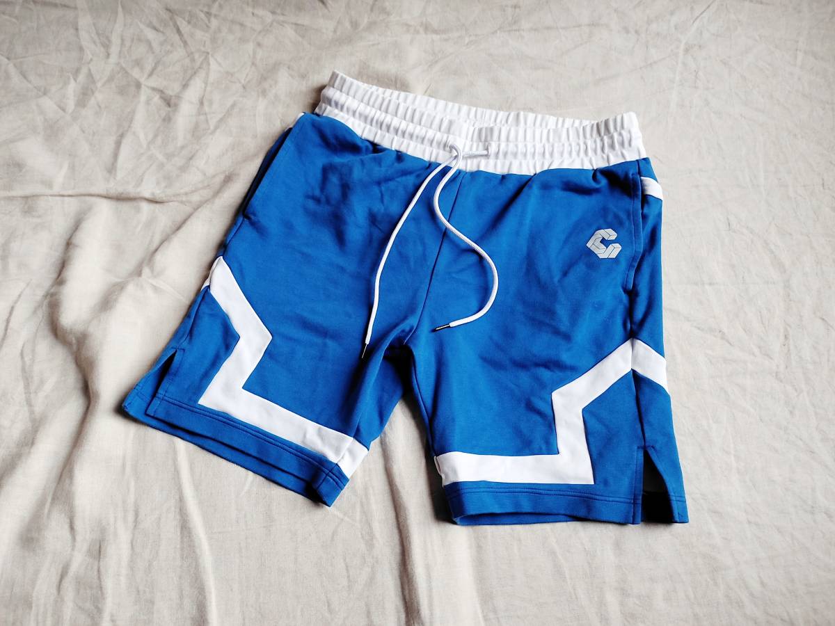  beautiful goods CRONOS Cronos pants half Short Logo line print S stretch cotton nylon blue blue Jim training *7