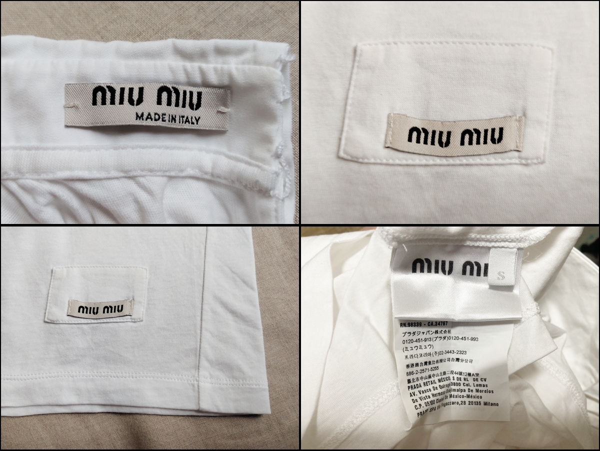 美品 miumiu ミュウミュウ カットソー リボン ビジュー 半袖 美品 miumiu ミュウミュウ カットソー リボン ビジュー 半袖