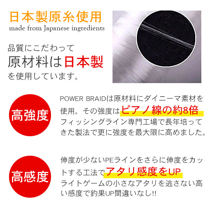 送料無料 高強度 PEライン 500m 日本製原料 ブルー/青色 【8号】 強力 大容量 マルチコーティング 釣り糸 釣糸 4編 ジギング タイラバ ル_画像4