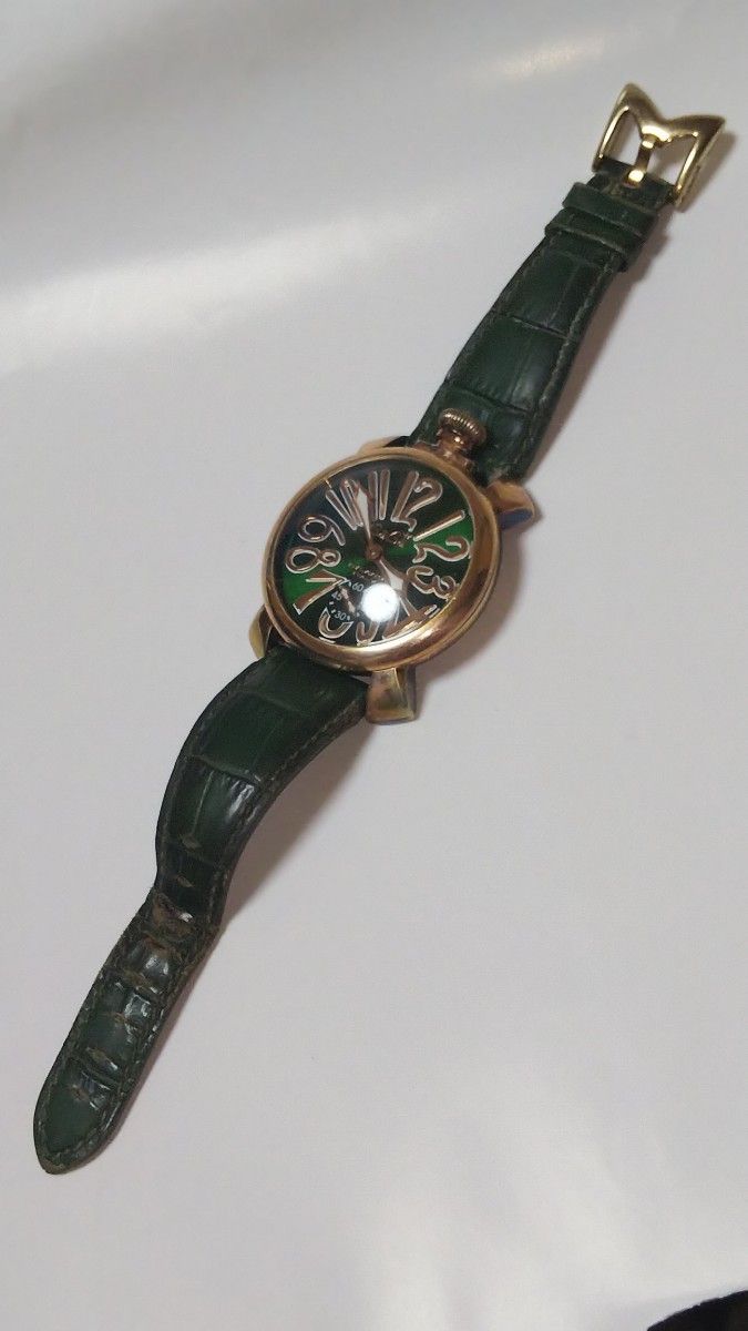 ガガミラノ GaGa MILANO マヌアーレ 48MM 手巻き 腕時計 型押しカーフレザー グリーン 緑 5011.04S 