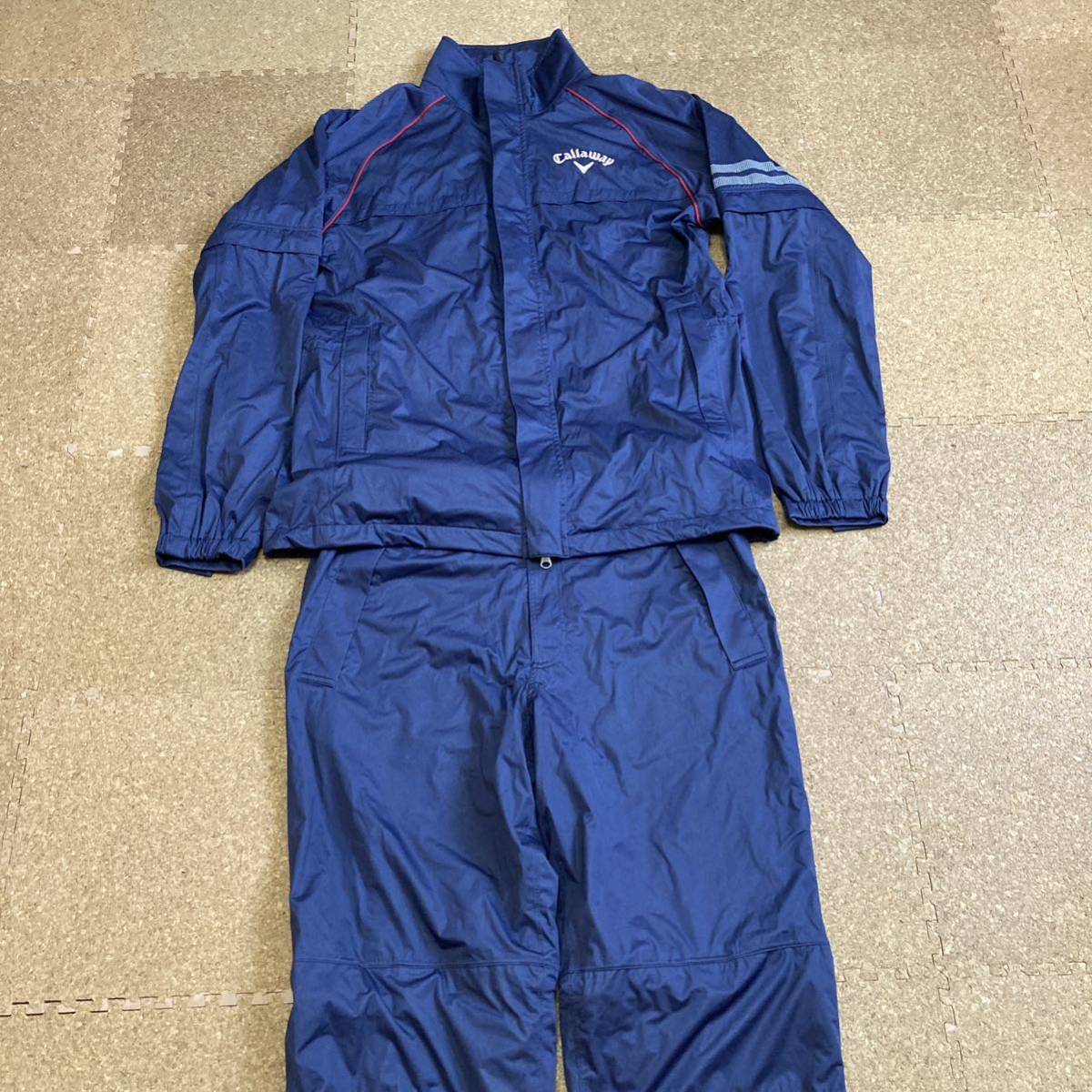 【美品】キャロウェイ callawayレインウェア ゴルフウェア上下 セット LLサイズ メンズ 紺 ゴルフ GOLF golf レインスーツ 上下セット