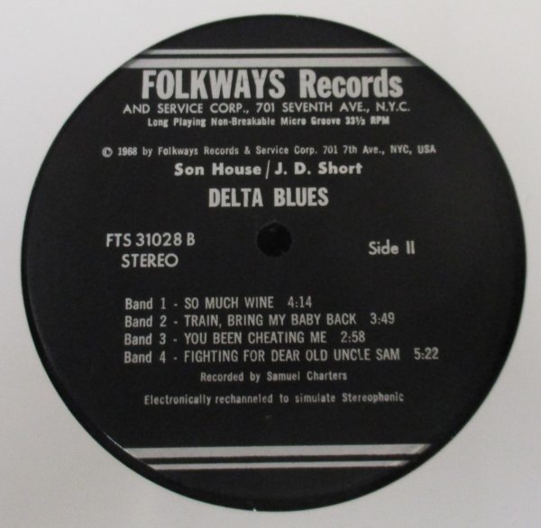 ☆彡 Son House / J.D. Short Delta Blues [ US '68 Folkways Records FTS 31028 ]_画像4
