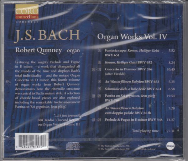 [CD/Coro]バッハ:オルガン協奏曲第5番ニ短調BWV.596&前奏曲とフーガホ短調BWV.548他/R.クィンニー(org) 2016.9_画像2