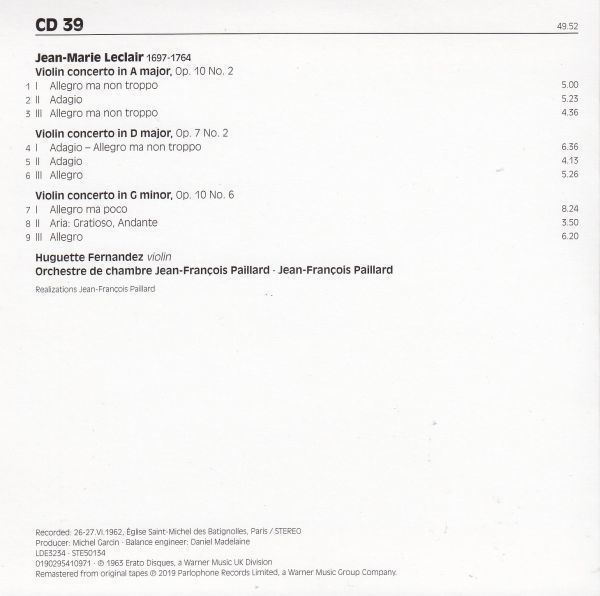 [CD/Erato]ルクレール:ヴァイオリン協奏曲イ長調Op.10-2他/H.フェルナンデス(vn)&J-F.パイヤール&パイヤール室内管弦楽団 1962.6_画像2
