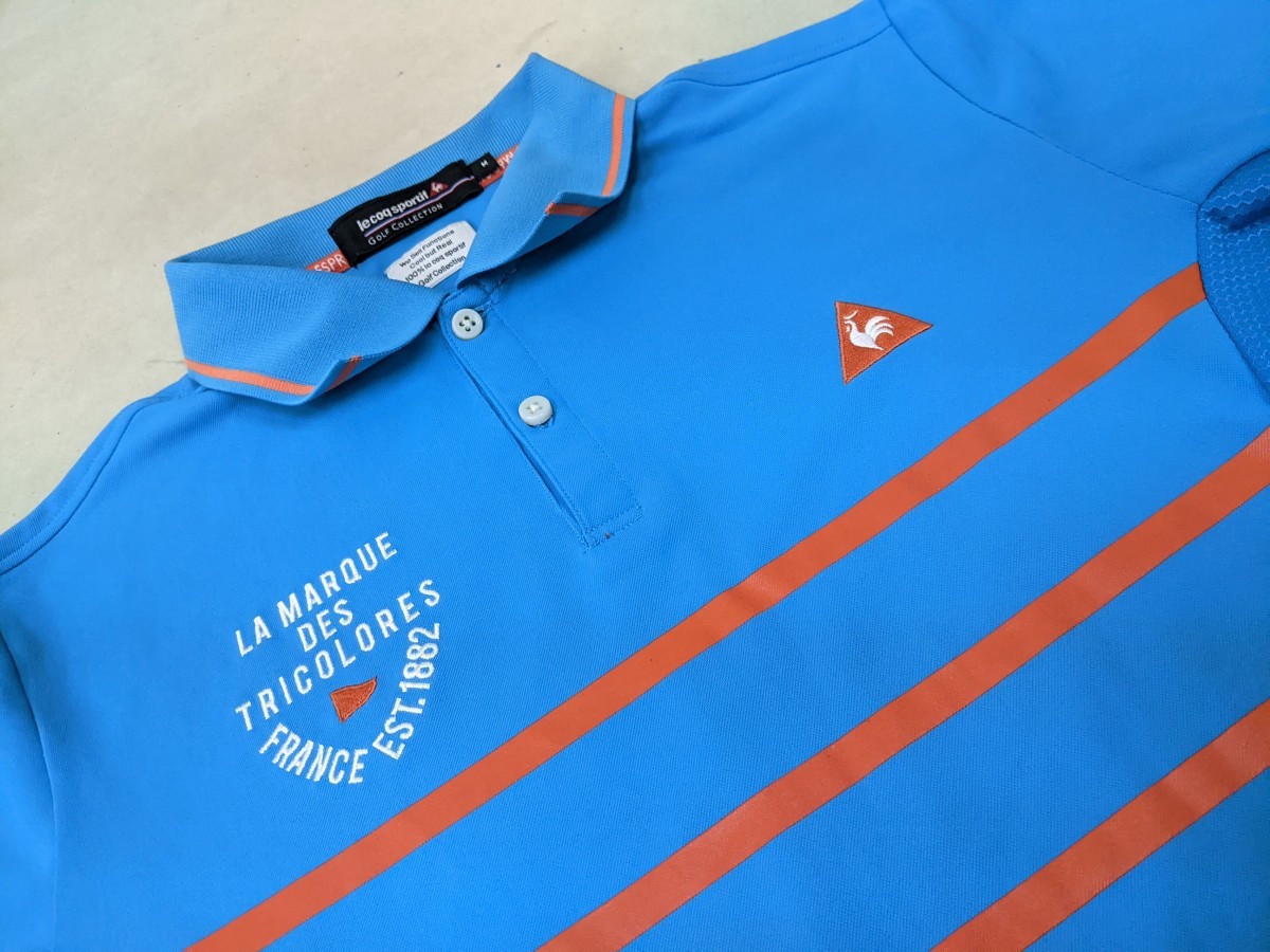 14.ルコックゴルフ Lecoq GOLF ボーダー柄速乾半袖ポロシャツ メンズM