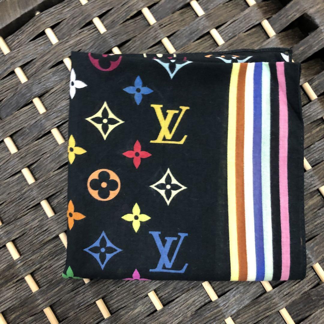 【１円オークション】 LOUIS VUITTON ルイヴィトン スカーフ モノグラム マルチカラー ブラック タグ有り その他小物 【AC094】_画像10