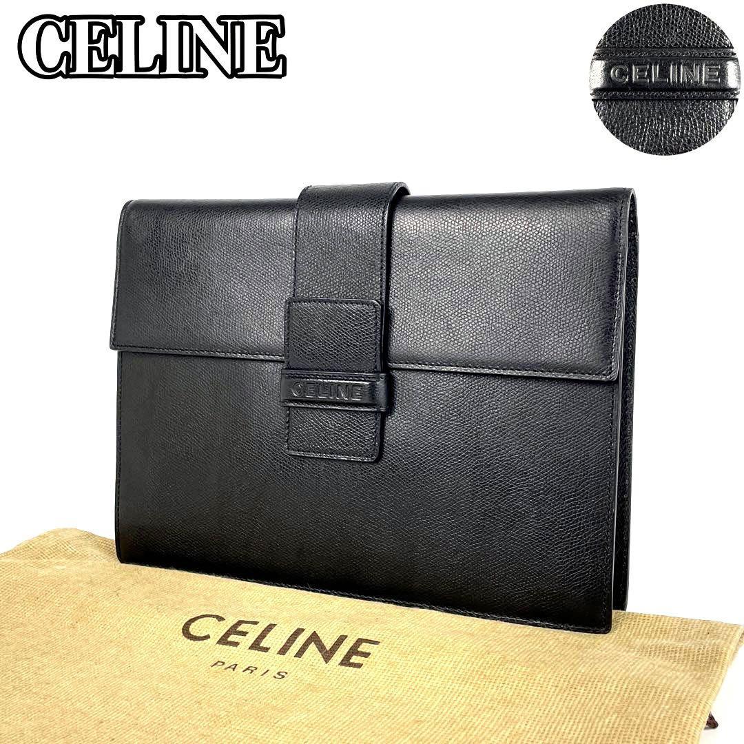 美品 CELINE クラッチバッグ セカンドバッグ レザー ブラック ロゴ型押し-