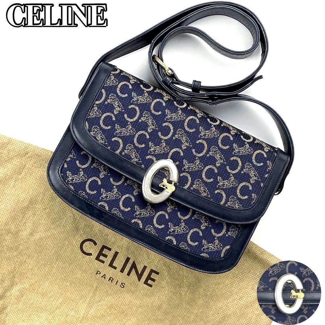 【美品】CELINE セリーヌ ショルダーバッグ ワンショルダー 馬車金具 Cサルキー Cマカダム トリオンフ キャンバス ボックスカーフ レザー