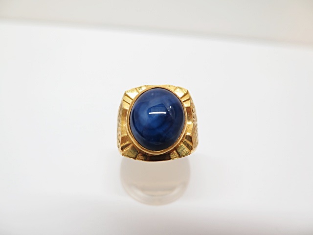 **[ Gold ]K23 23 gold blue stone design carving signet ring ring 16 number ot**