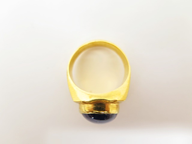 【ゴールド】K23 23金 青石 デザイン彫り 印台 リング 指輪 16号 ot の
