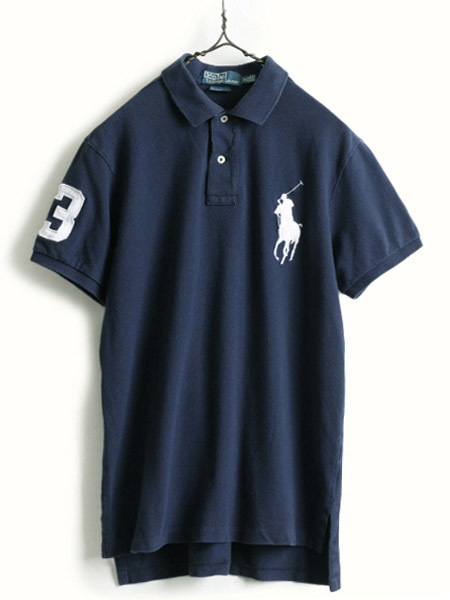 ビッグポニー ■ ポロ ラルフローレン 鹿の子 半袖 ポロシャツ メンズ M / 古着 POLO 半袖シャツ ナンバリング カスタムフィット ネイビー