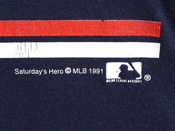 90s USA製 ■ MLB オフィシャル ヤンキース プリント 半袖 Tシャツ メンズ L / 古着 90年代 オールド 当時物 シングルステッチ 大リーグ 紺_画像4