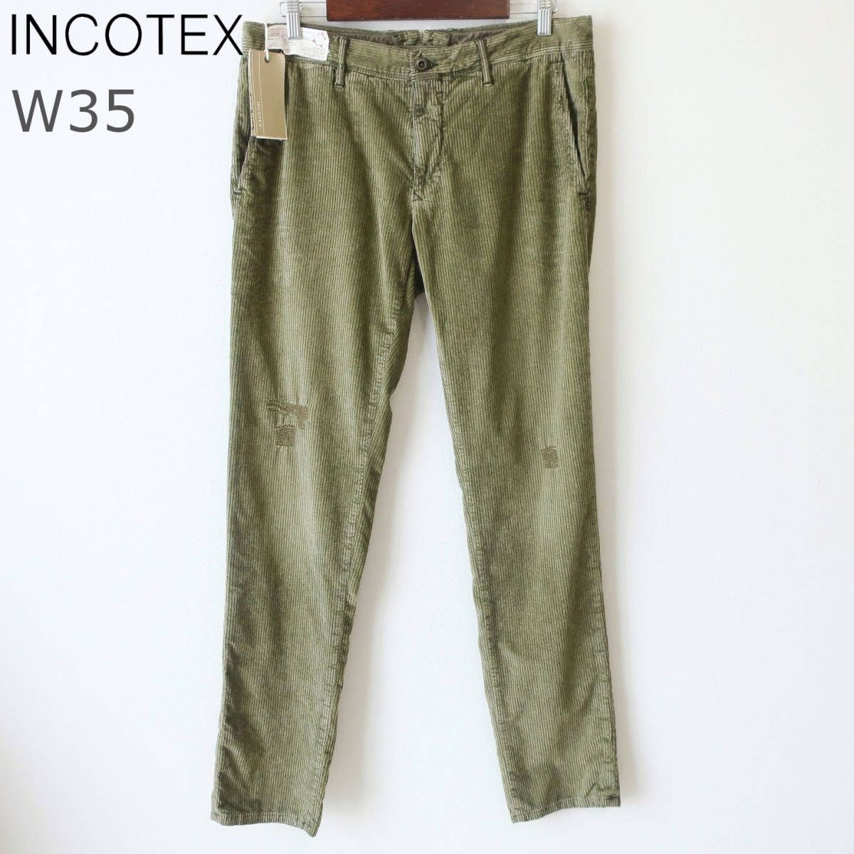 新品 未使用 INCOTEX インコテックス 高級 ジーンズ コーデュロイ パンツ ストレッチ スリム 細身 緑 グリーン メンズ W35 XL 2L サイズ