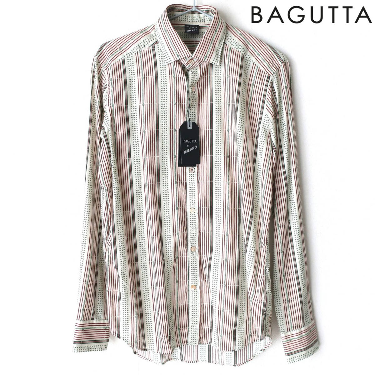 新品 BAGUTTA バグッタ 最高級 メンズ ドレスシャツ 総柄 ストライプ 