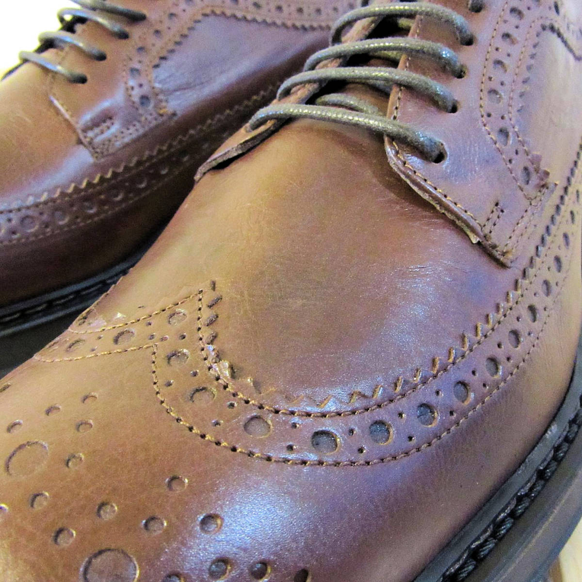 未使用 やや傷・スレあり BOEMOS ボエモス レザーシューズ 革靴 ブローグシューズ ビジネスシューズ ブラウン 茶色 メンズ 41 26cm 程度 の画像5