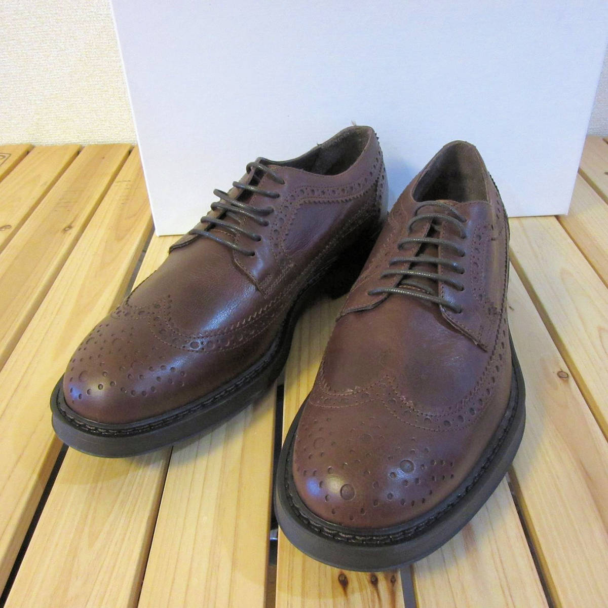 未使用 やや傷・スレあり BOEMOS ボエモス レザーシューズ 革靴 ブローグシューズ ビジネスシューズ ブラウン 茶色 メンズ 41 26cm 程度