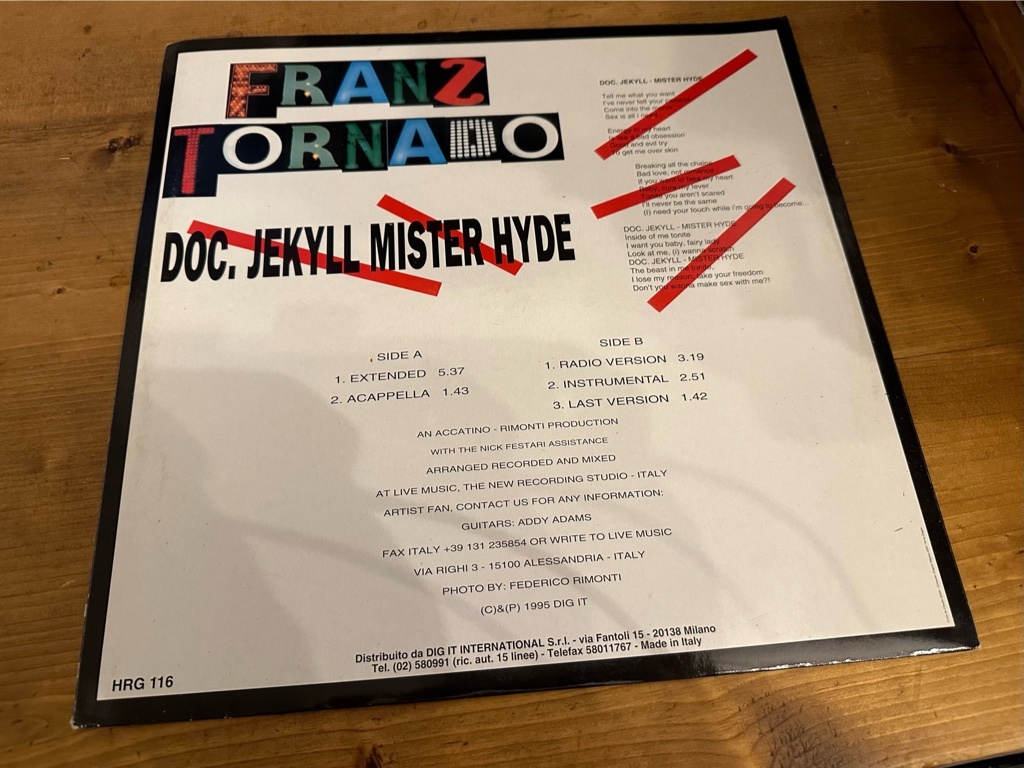 12”★Franz Tornado / Doc. Jekyll Mister Hyde / ユーロビート！の画像2