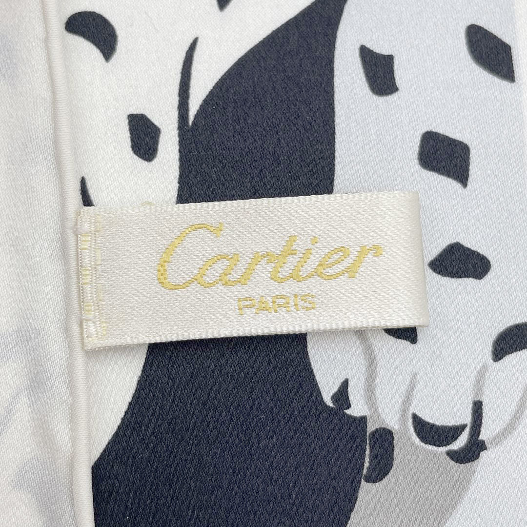 Cartier カルティエ スカーフ 65cm シルク レオパード ヒョウ柄 ホワイト/ブラック_画像8