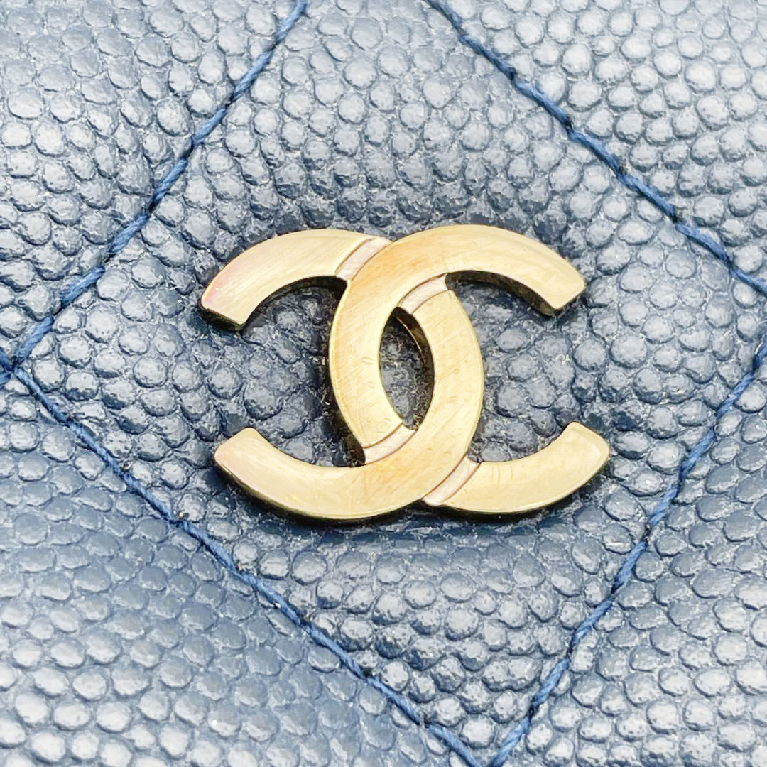 CHANEL シャネル マトラッセ 2WAY チェーンウォレット Wジップ長財布 ソフトキャビアスキン ブルー ゴールド金具 22番台_画像8