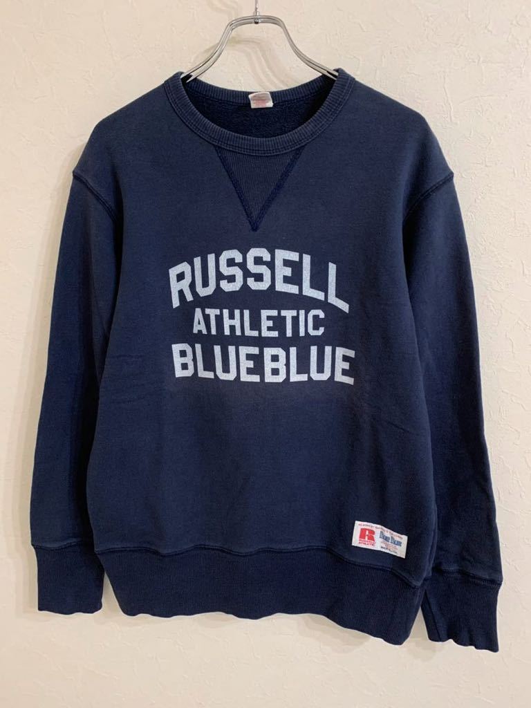  Hollywood Ranch Market BLUE BLUE×RUSSELL sweat sweatshirt S size USA made navy 