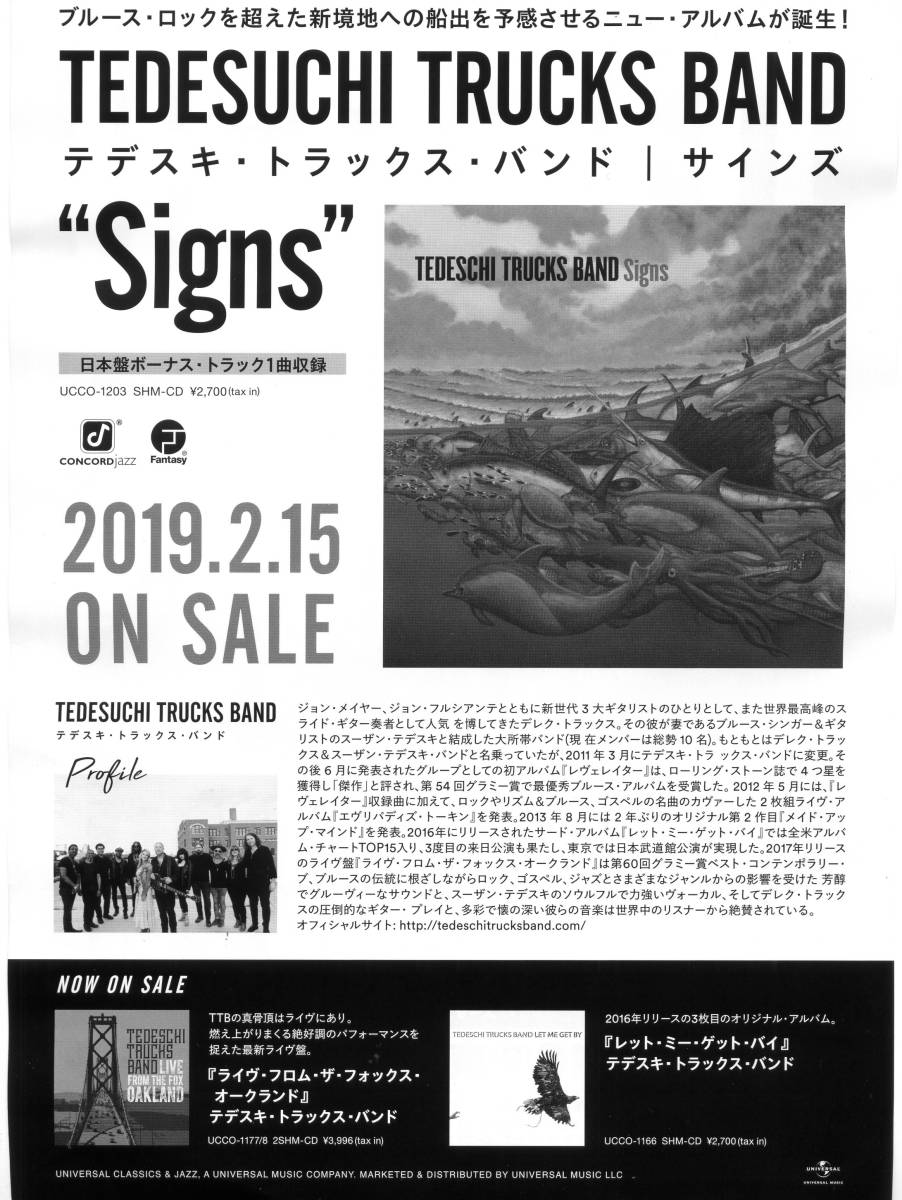 即決 2枚 100円 TEDESCHI TRUCKS BAND テデスキ・トラックス・バンド SINGS 2019 TOUR 来日公演 チラシ_画像2