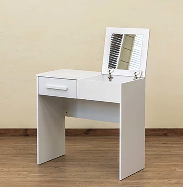  convenient drawer attaching 80cm width desk & dresser < opening and closing type mirror >* white _do