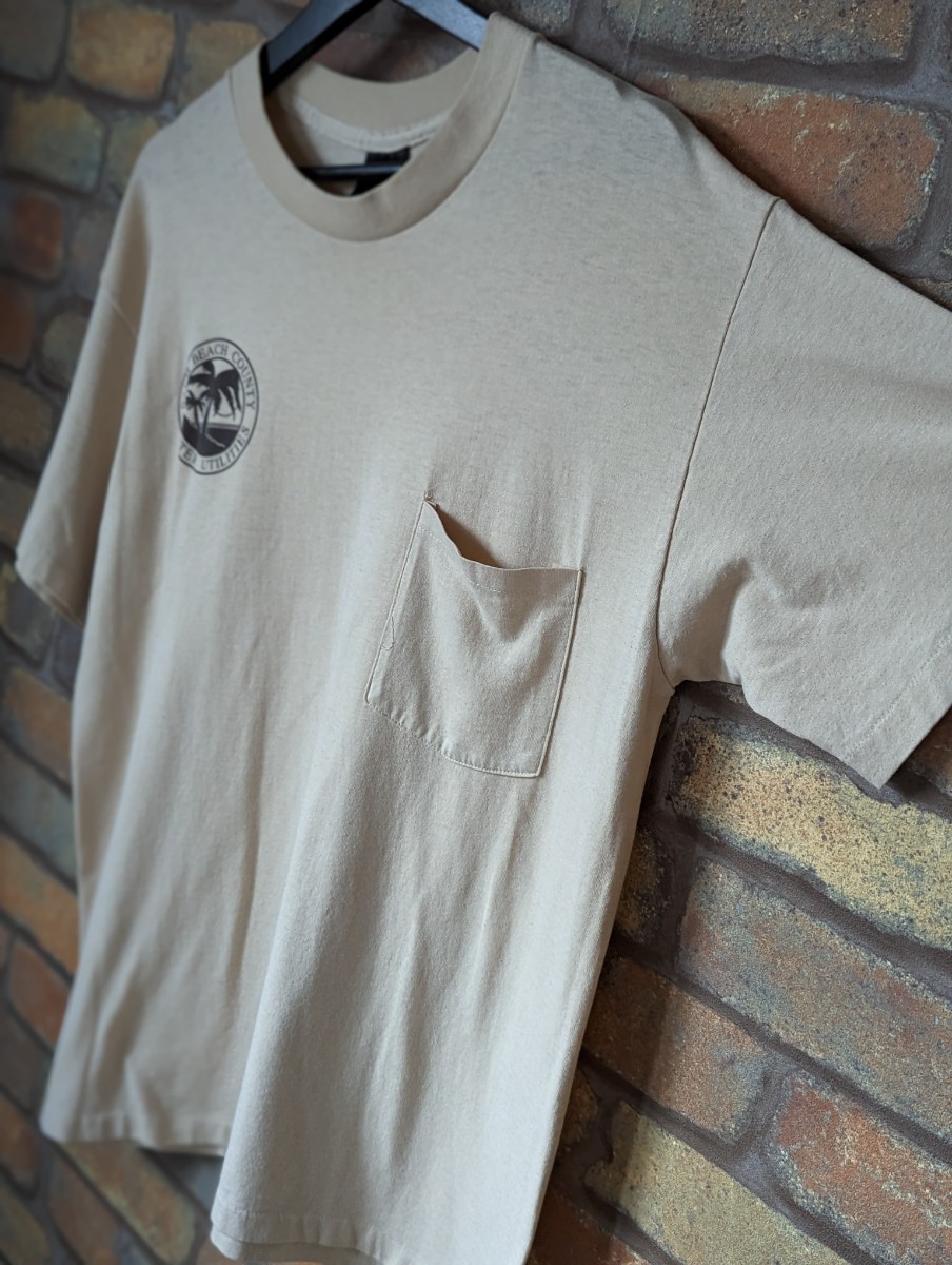 ☆80’s-90’s☆ Unknown BackPrinted PocketT-Shirt Beige Vintage ポケットTシャツ USA製 オールド ビンテージ_画像6