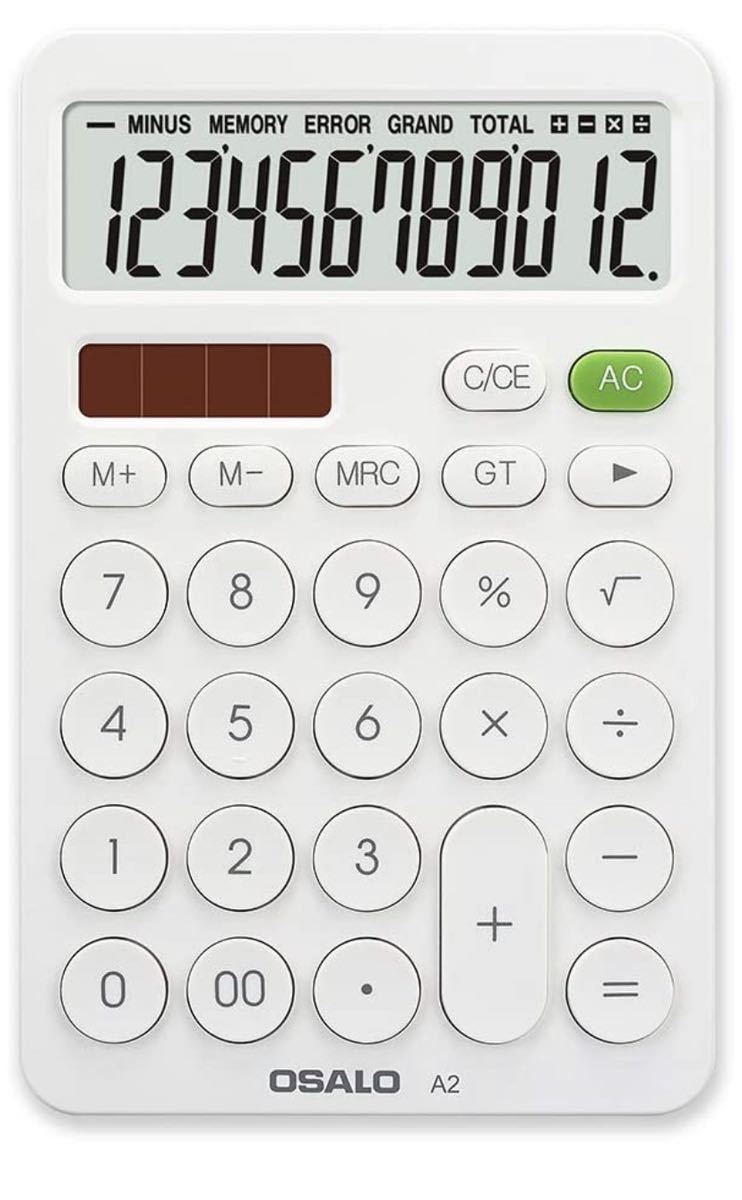 電卓12桁ソーラーラージディスプレイビッグボタンスモールポータブル軽量計算機_画像1