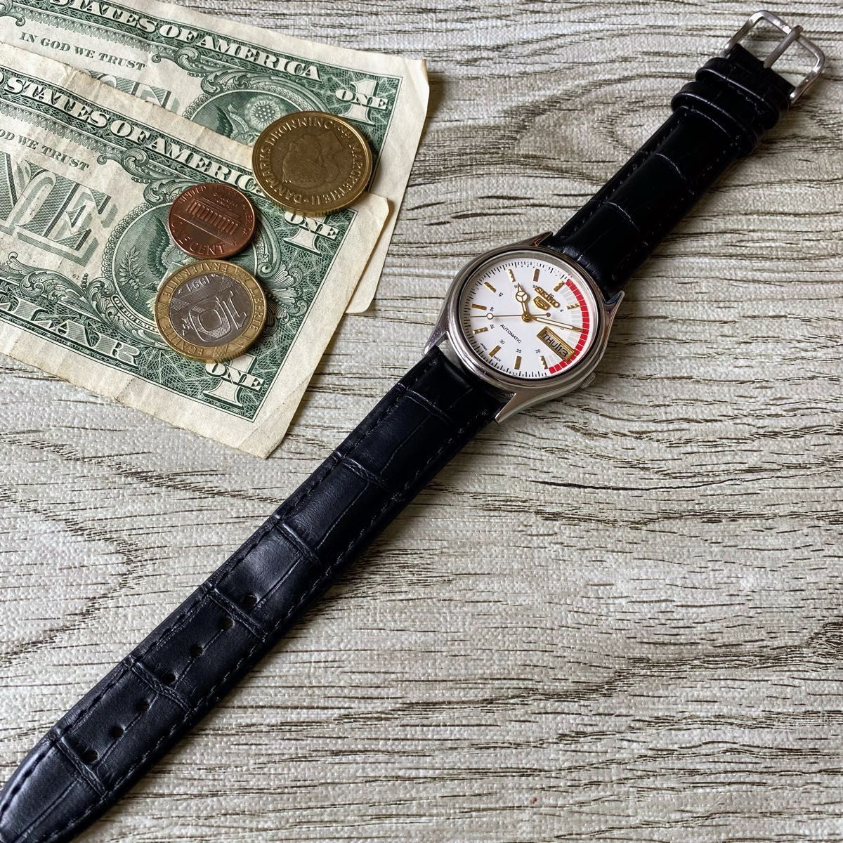 レトロなデザイン】 送料無料 セイコー5 SEIKO5 メンズ腕時計 ホワイト