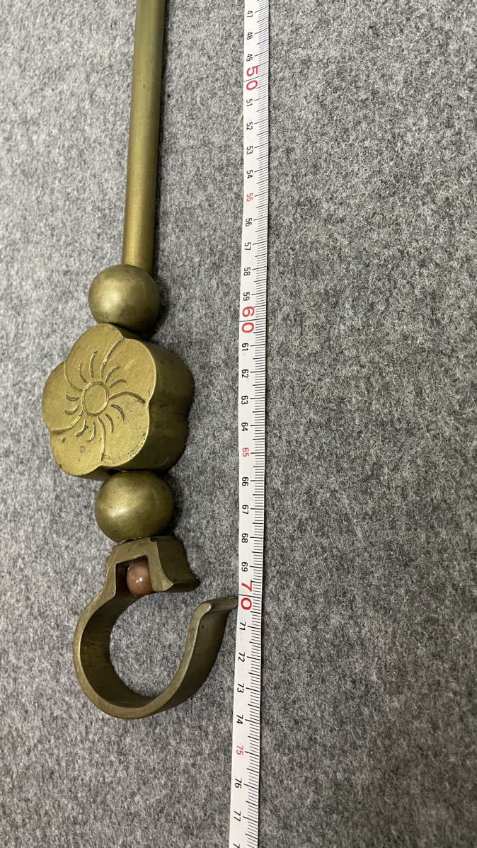 炉鍵 炉かぎ 炉鉤 自在鉤 真鍮製 花 鈴 囲炉裏 古民具 古道具 骨董